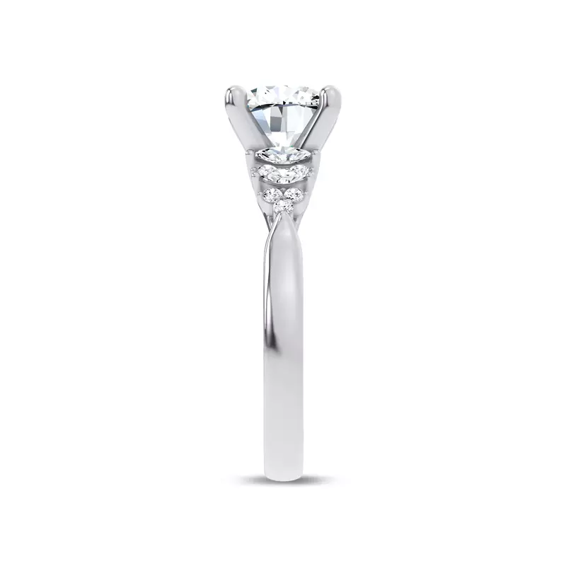 14K White Gold Almita Marquise And Round Diamond Engagement Ring