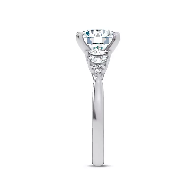 14K White Gold Almita Marquise And Round Diamond Engagement Ring