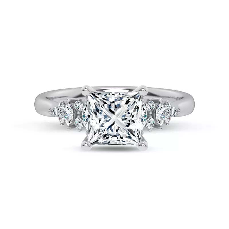 14K White Gold Almita Marquise And Round Diamond Engagement Ring