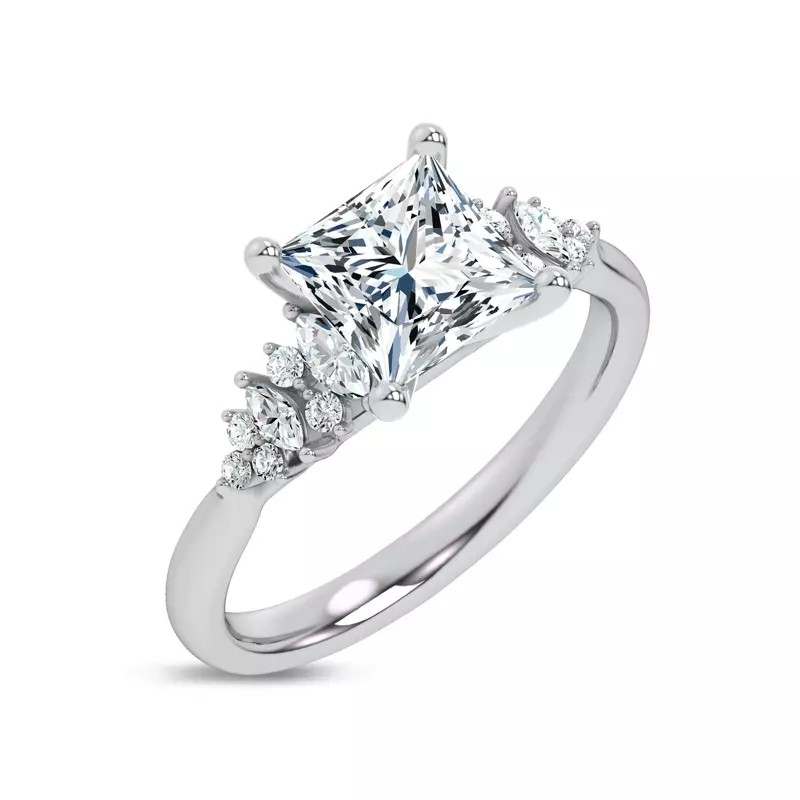 14K White Gold Almita Marquise And Round Diamond Engagement Ring