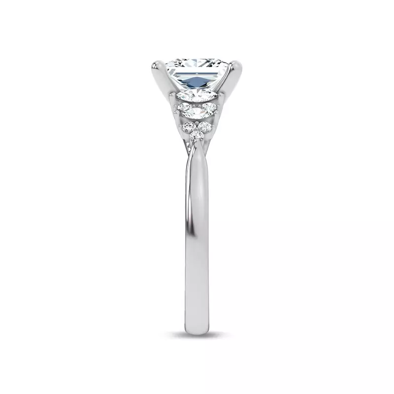 14K White Gold Almita Marquise And Round Diamond Engagement Ring