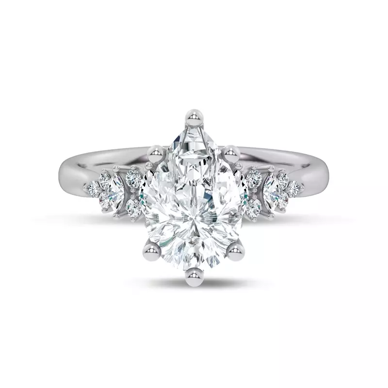 14K White Gold Almita Marquise And Round Diamond Engagement Ring