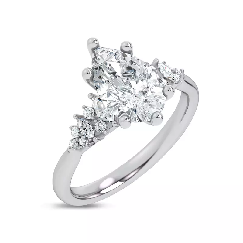 14K White Gold Almita Marquise And Round Diamond Engagement Ring