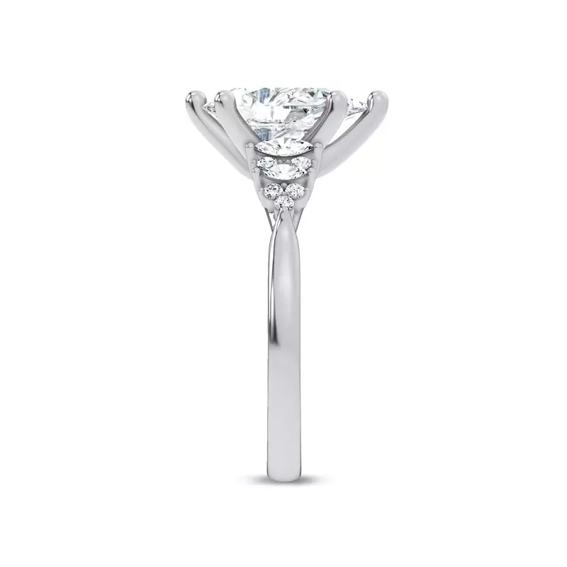 14K White Gold Almita Marquise And Round Diamond Engagement Ring