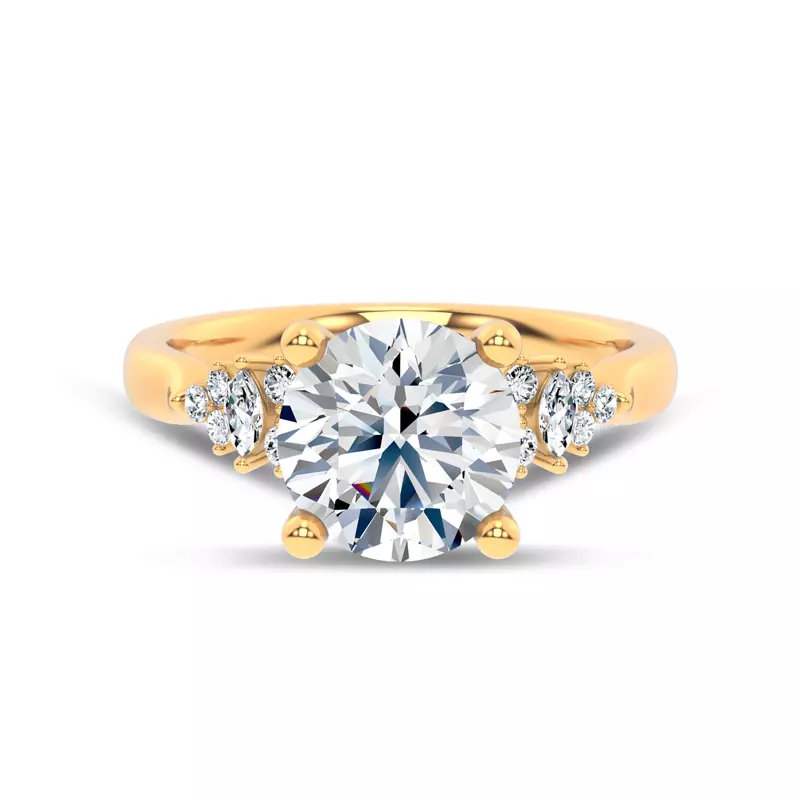 14K Yellow Gold Almita Marquise And Round Diamond Engagement Ring