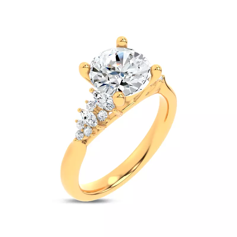 14K Yellow Gold Almita Marquise And Round Diamond Engagement Ring