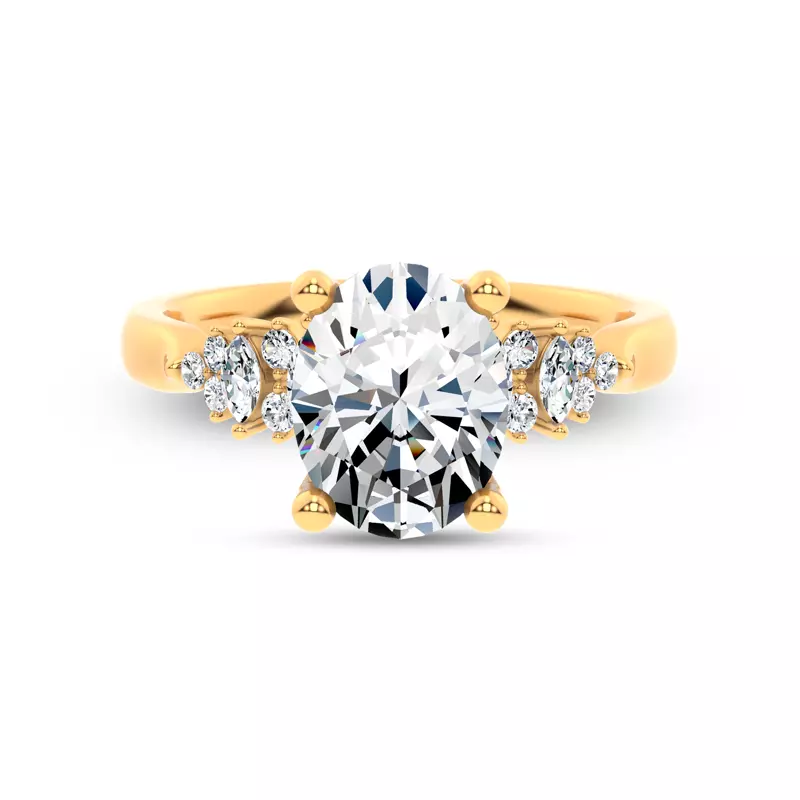 14K Yellow Gold Almita Marquise And Round Diamond Engagement Ring