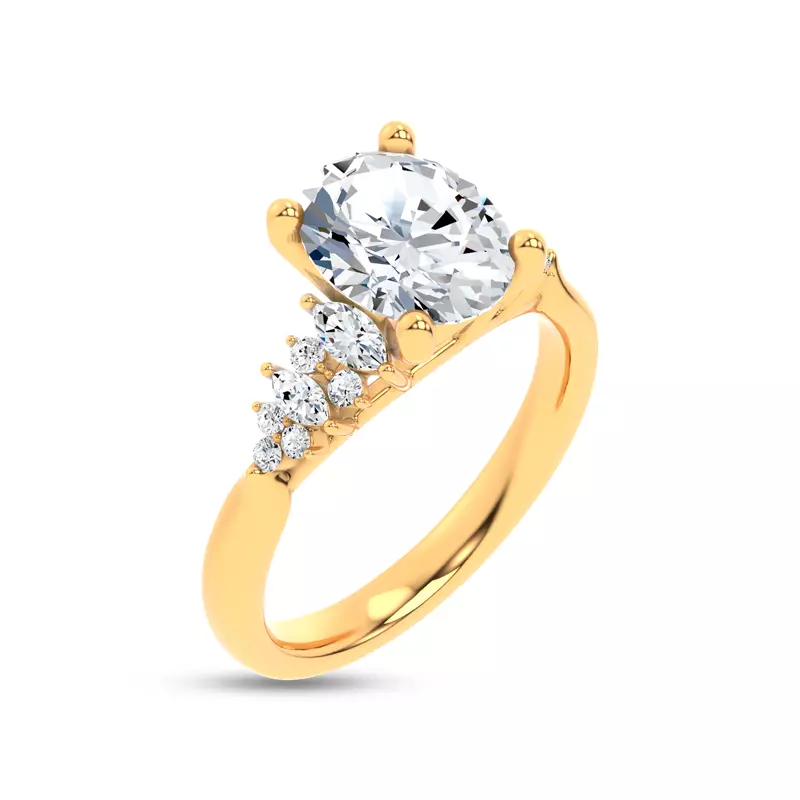 14K Yellow Gold Almita Marquise And Round Diamond Engagement Ring