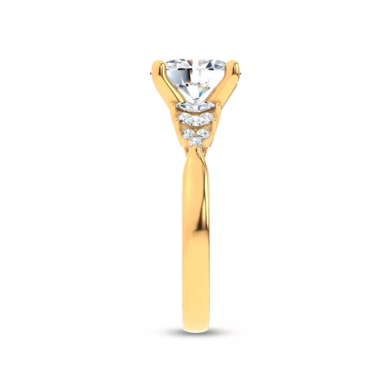 14K Yellow Gold Almita Marquise And Round Diamond Engagement Ring