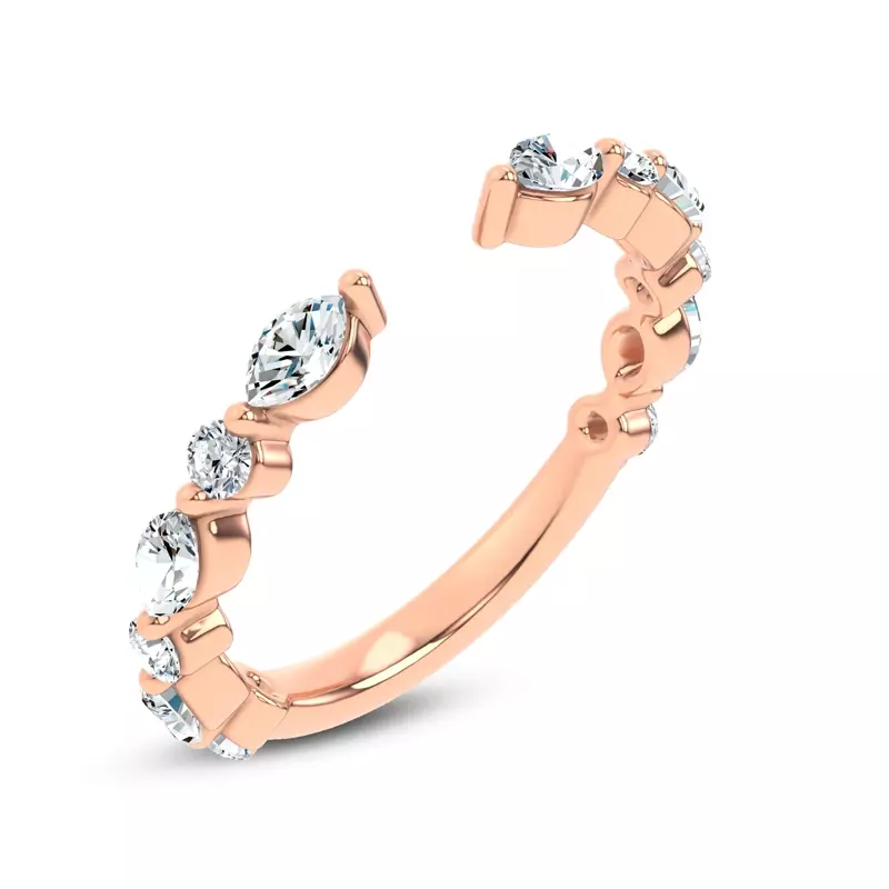 14K Rose Gold Cole Round And Marquise Diamond Open Band 