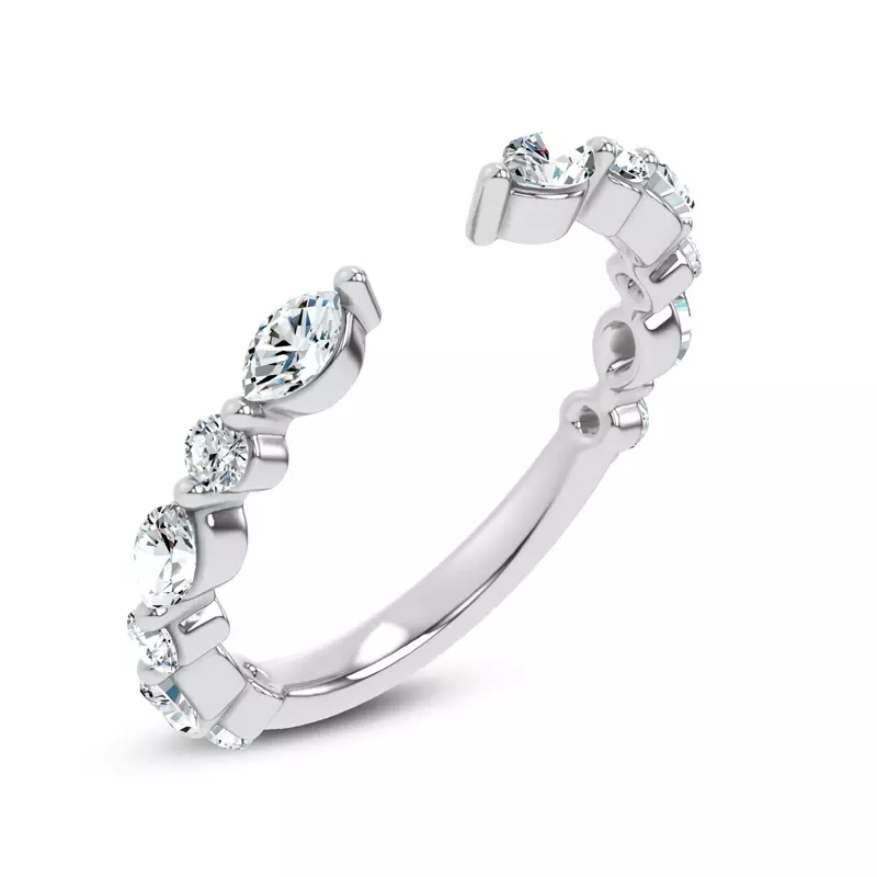 14K White Gold Cole Round And Marquise Lab Open Band 