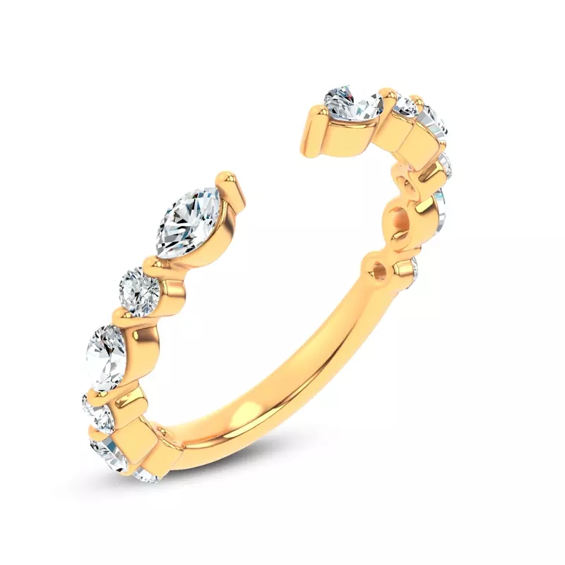 14K Yellow Gold Cole Round And Marquise Lab Open Band 