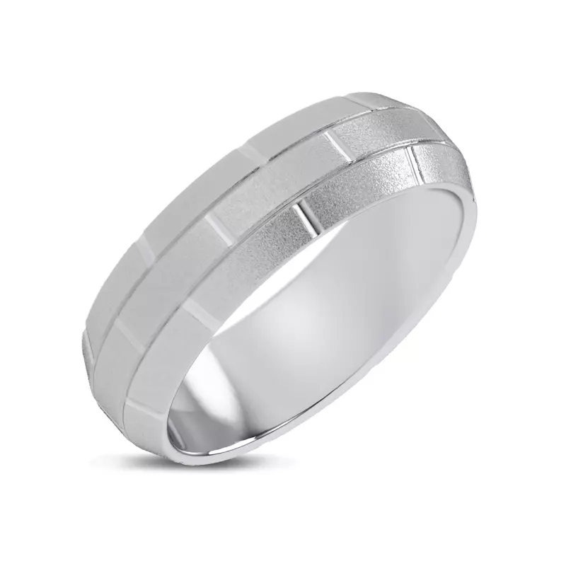 18K White Gold Brushed Brick Beveled Edge Band (7.1mm)