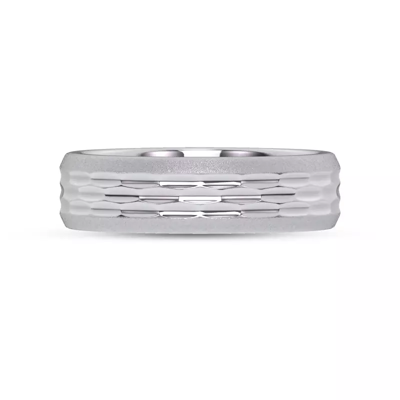 14K White Gold Patterned Brushed Edge Band (7mm)