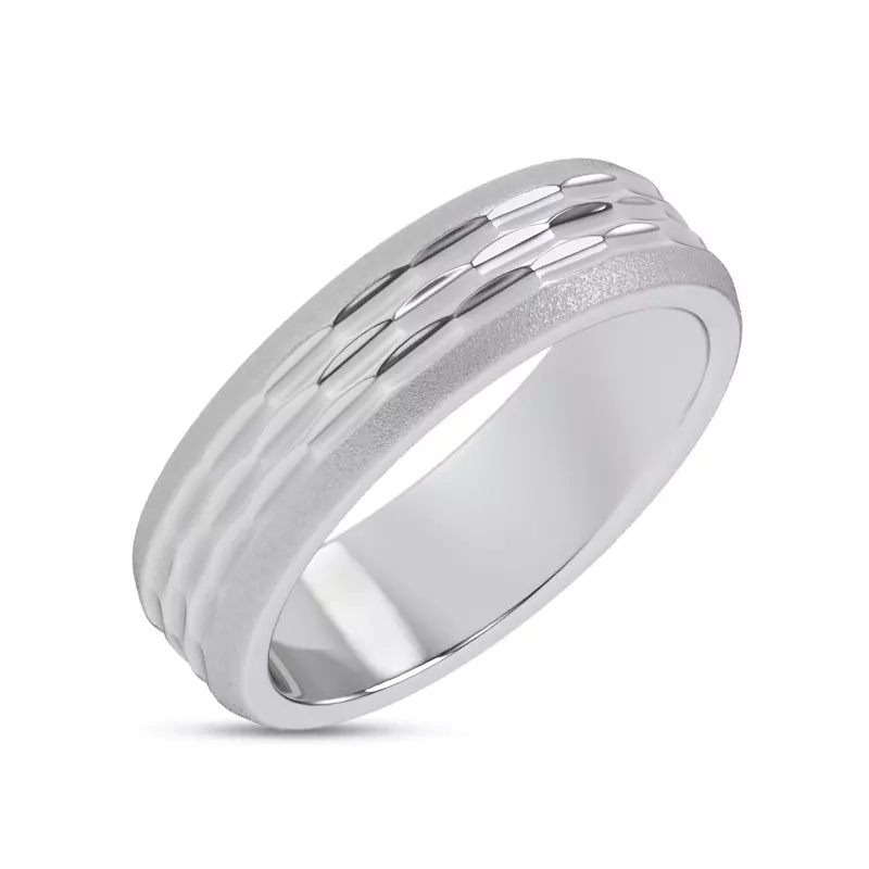 14K White Gold Patterned Brushed Edge Band (7mm)