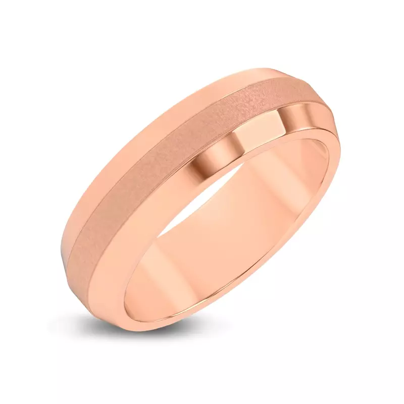 14K Rose Gold Mixed Textured Beveled Edge Band (7mm)