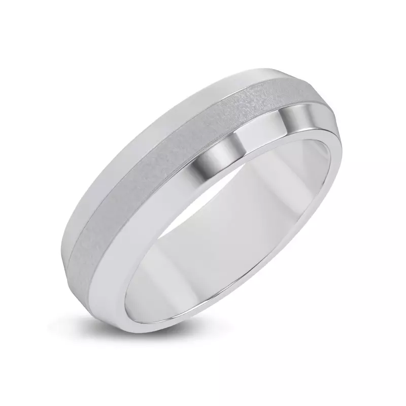 14K White Gold Mixed Textured Beveled Edge Band (7mm)
