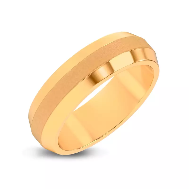 14K Yellow Gold Mixed Textured Beveled Edge Band (7mm)