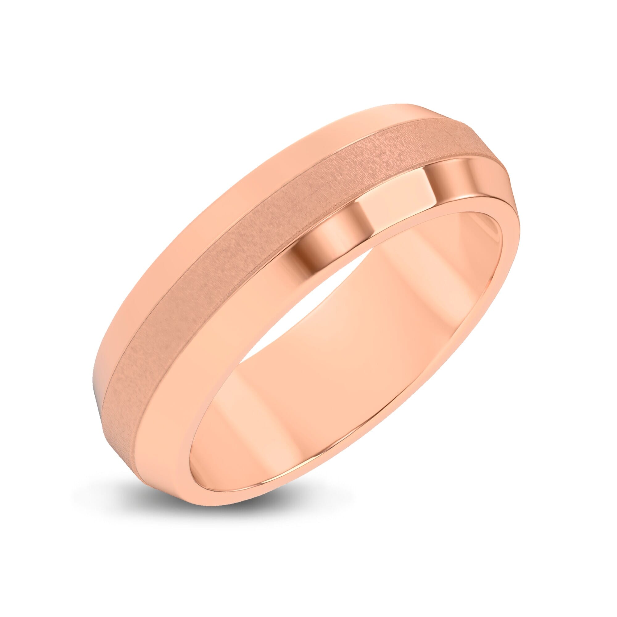 18K Rose Gold Mixed Textured Beveled Edge Band (7mm)