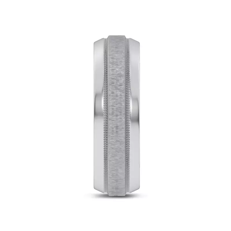 14K White Gold Mixed Textured Beveled Milgrain Band (7.1mm)