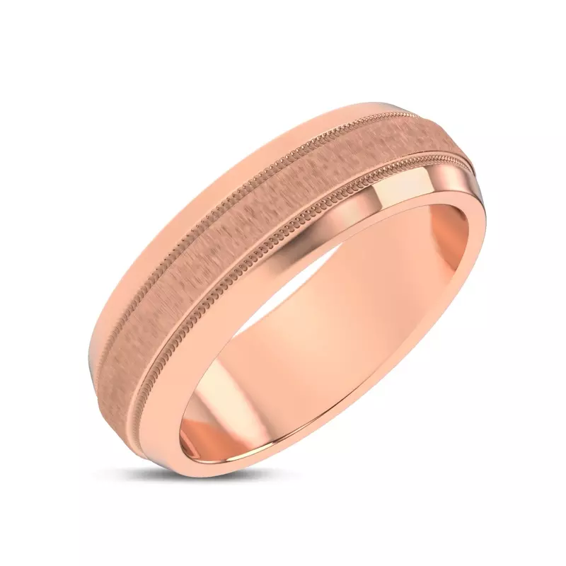 18K Rose Gold Mixed Textured Beveled Milgrain Band (7.1mm)