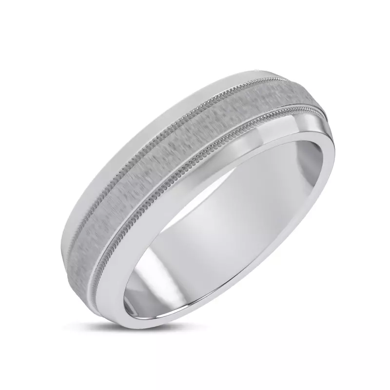 18K White Gold Mixed Textured Beveled Milgrain Band (7.1mm)