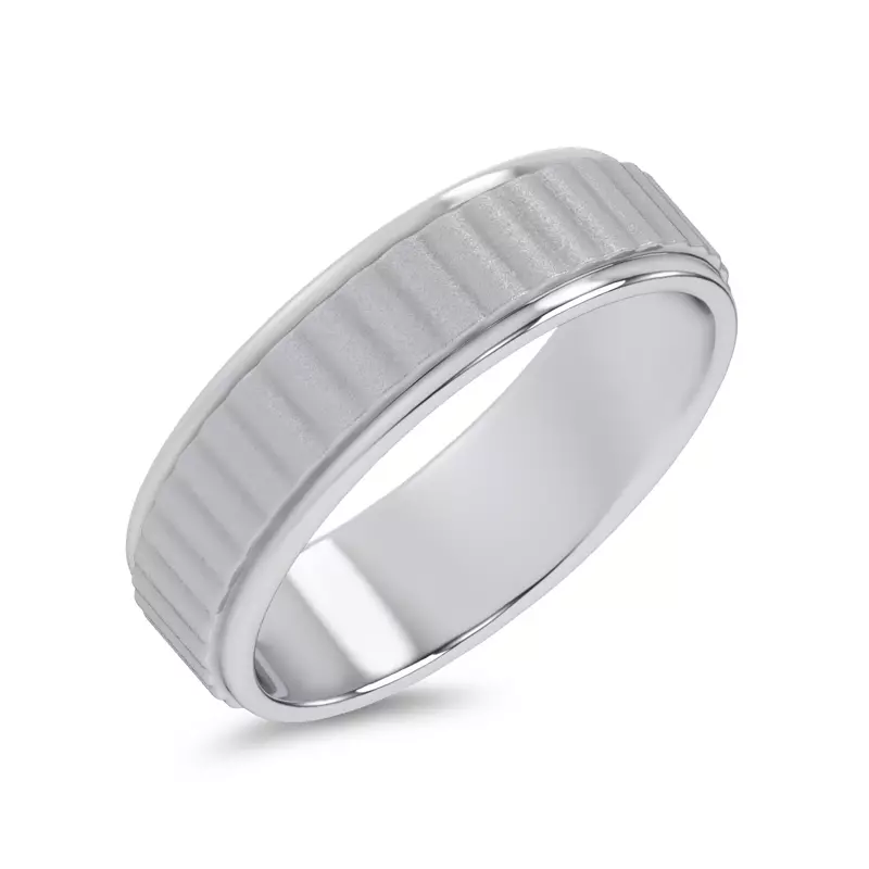 14K White Gold Brushed Rippled Band (7mm)