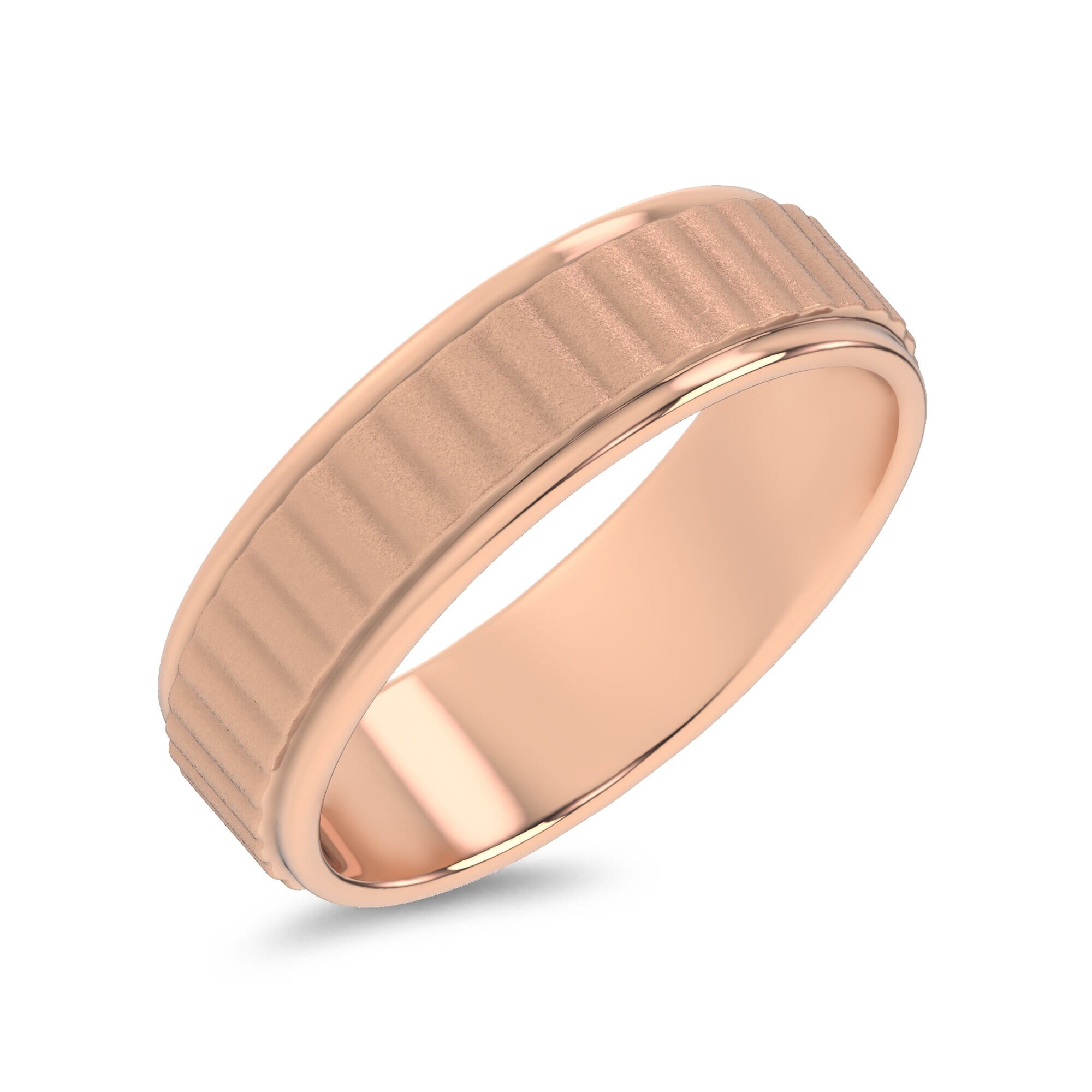 18K Rose Gold Brushed Rippled Band (7mm)