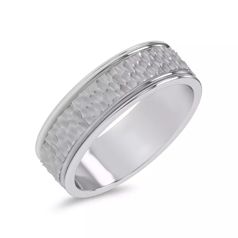 Platinum Brushed Hammered Center High-Polish Edge Band (7.1mm)