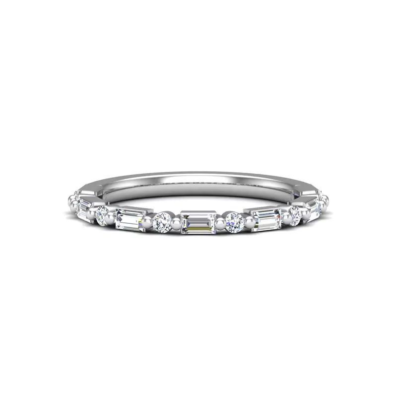 14K White Gold Orion Round And Baguette Diamond Band