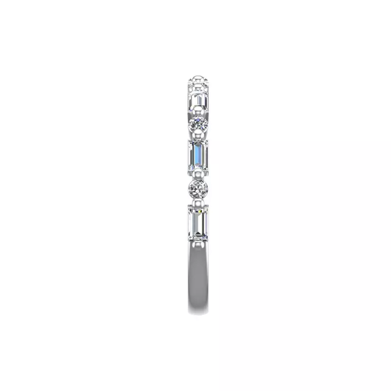 14K White Gold Orion Round And Baguette Diamond Band