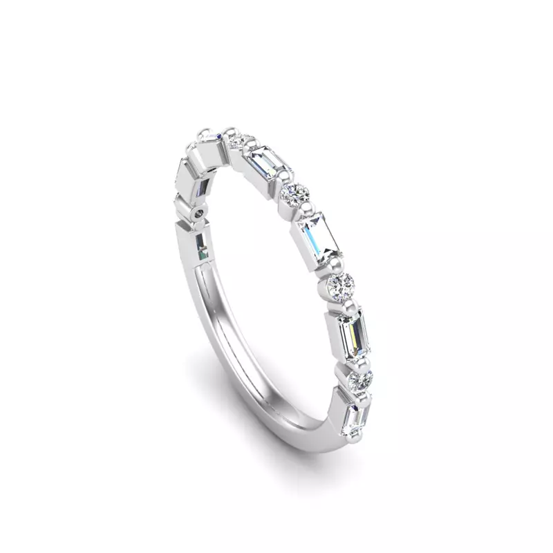 14K White Gold Orion Round And Baguette Diamond Band