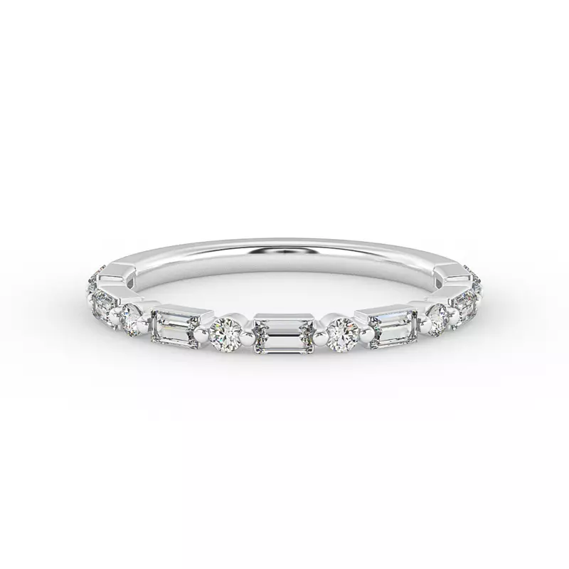 14K White Gold Orion Round And Baguette Diamond Band