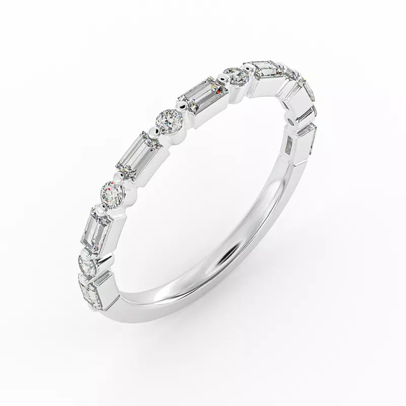 14K White Gold Orion Round And Baguette Diamond Band