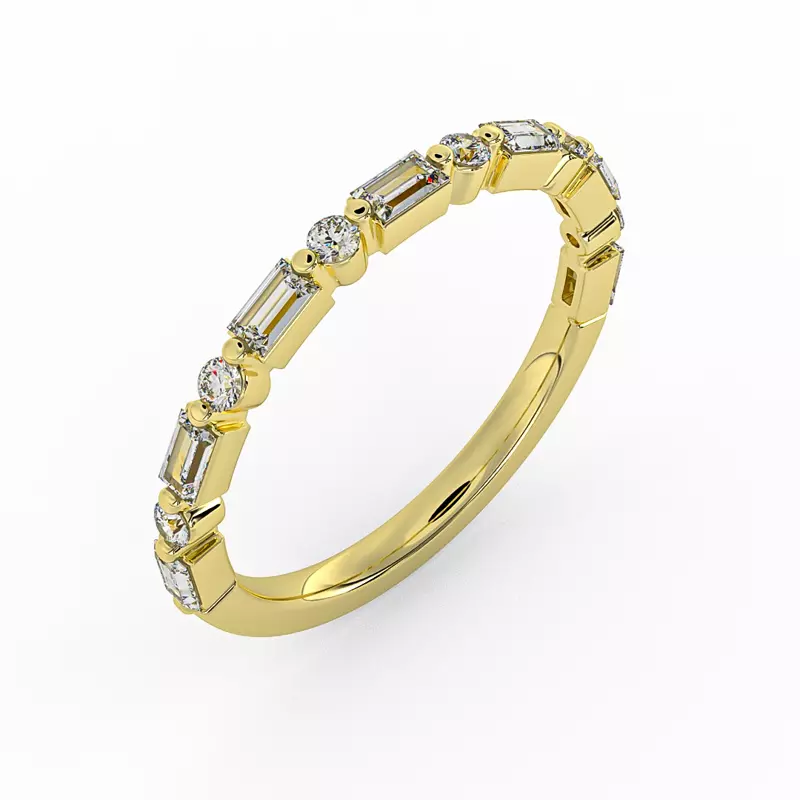 14K Yellow Gold Orion Round And Baguette Diamond Band
