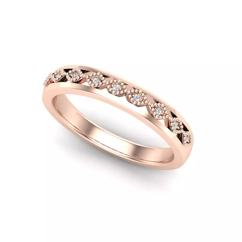 14K Rose Gold Meadow Pave And Milgrain Band