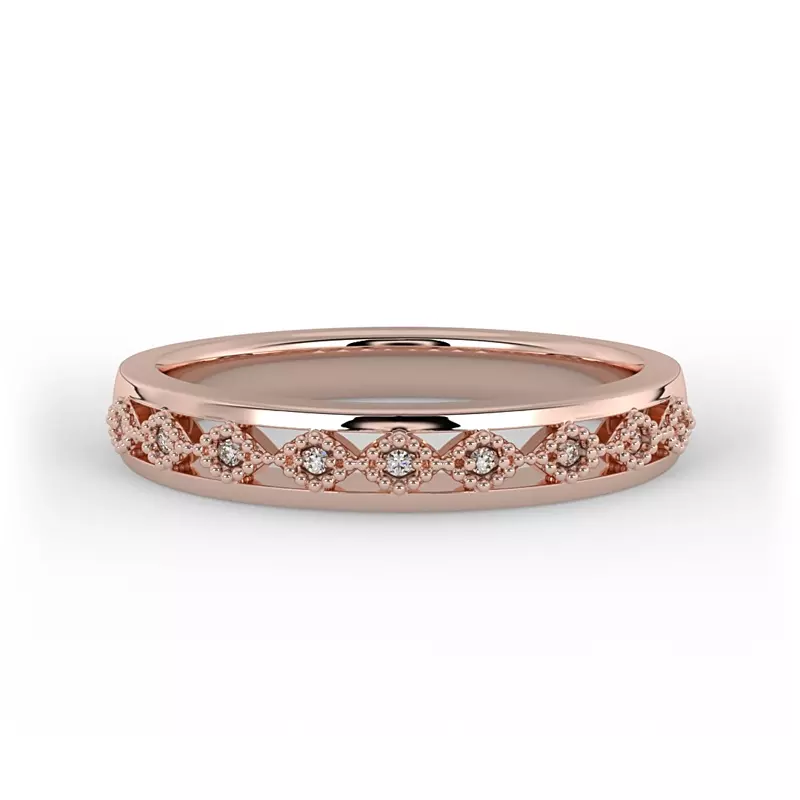 14K Rose Gold Meadow Pave And Milgrain Band