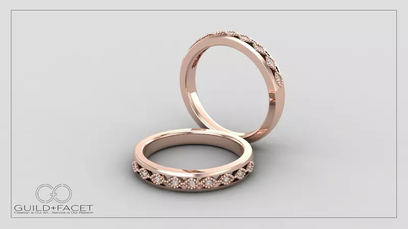 14K Rose Gold Meadow Pave And Milgrain Band