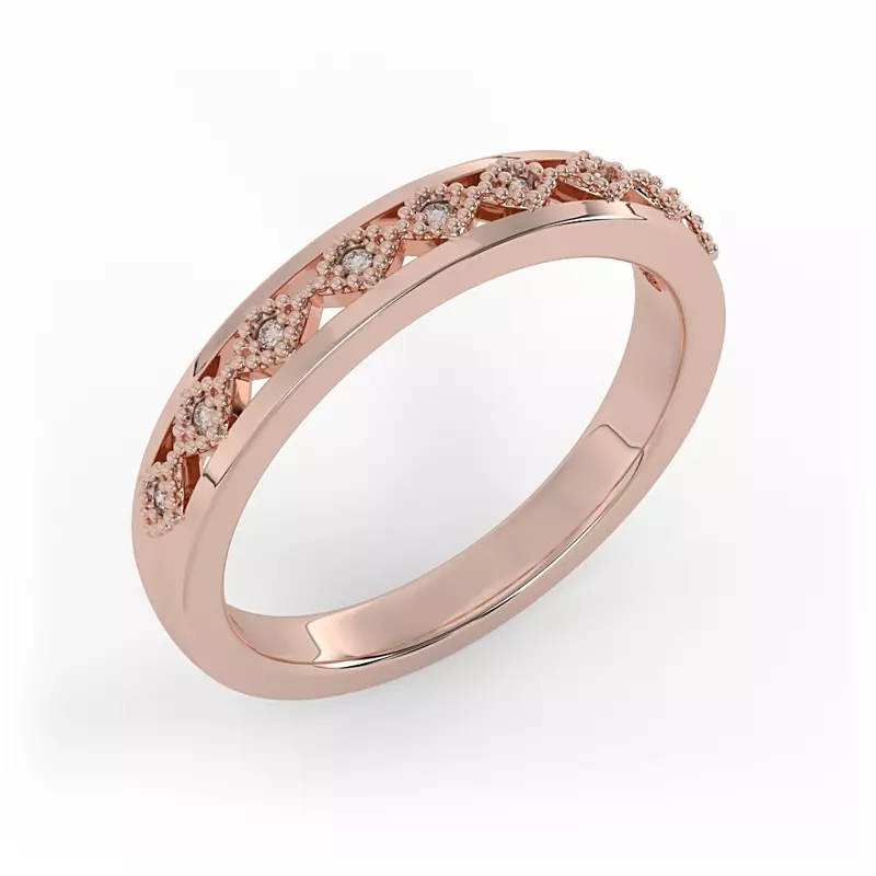 14K Rose Gold Meadow Pave And Milgrain Band