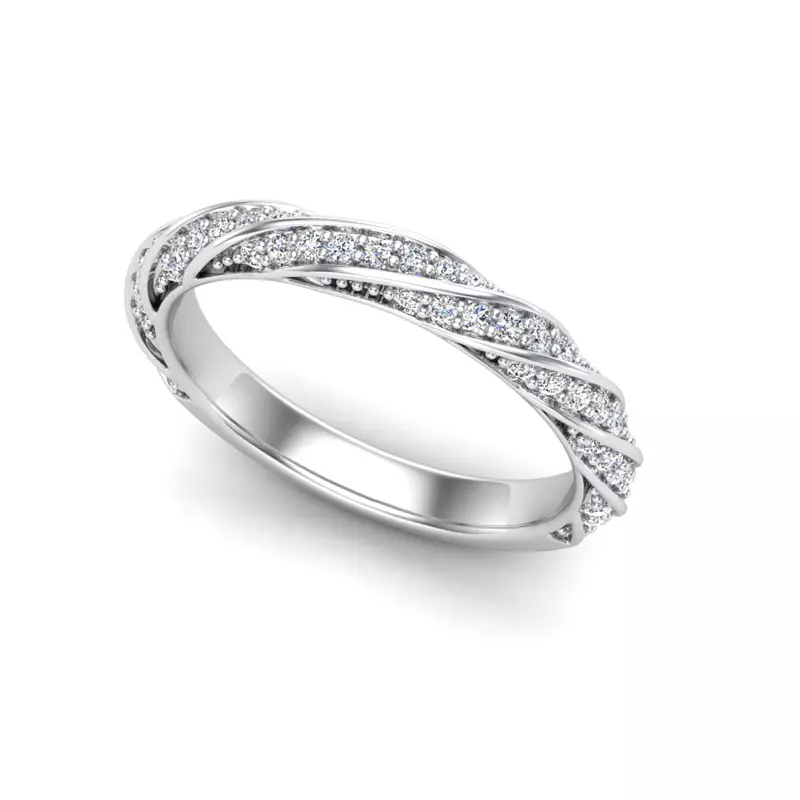14K White Gold Rosa Spiral Pave Band