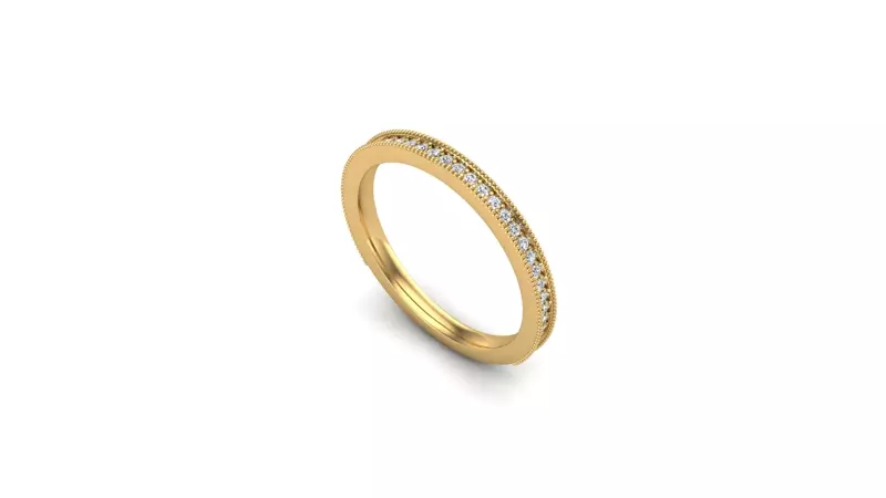 14K Yellow Gold Ryleigh Milgrain Pave Band