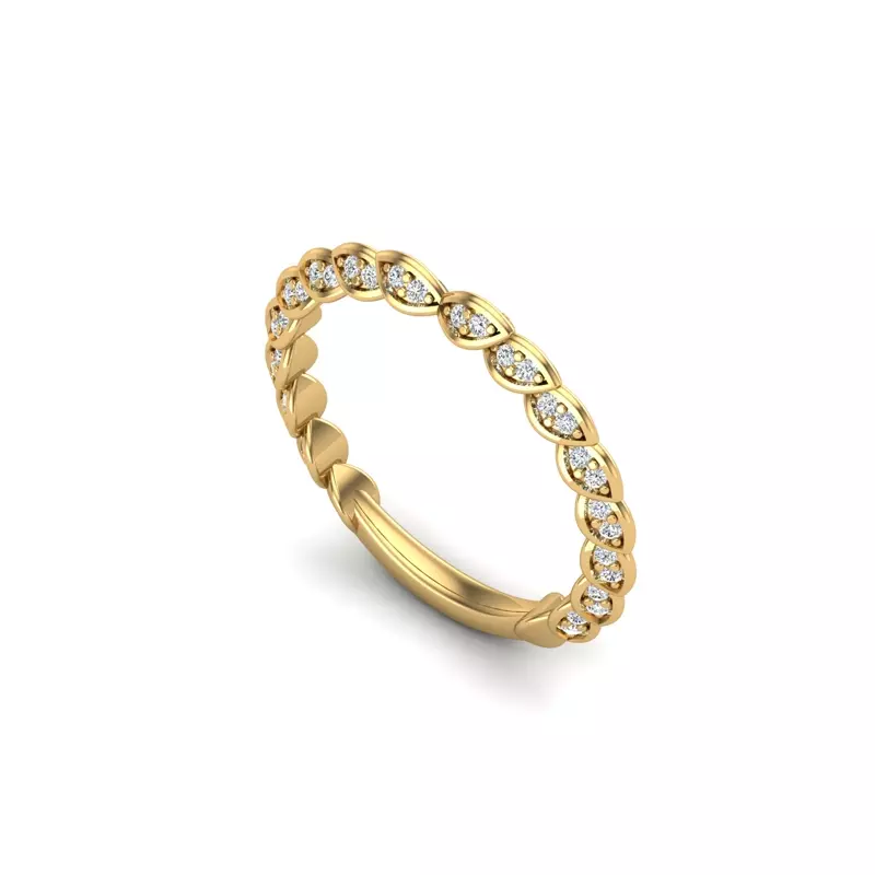 18K Yellow Gold Cataleya Pave Leaf Band