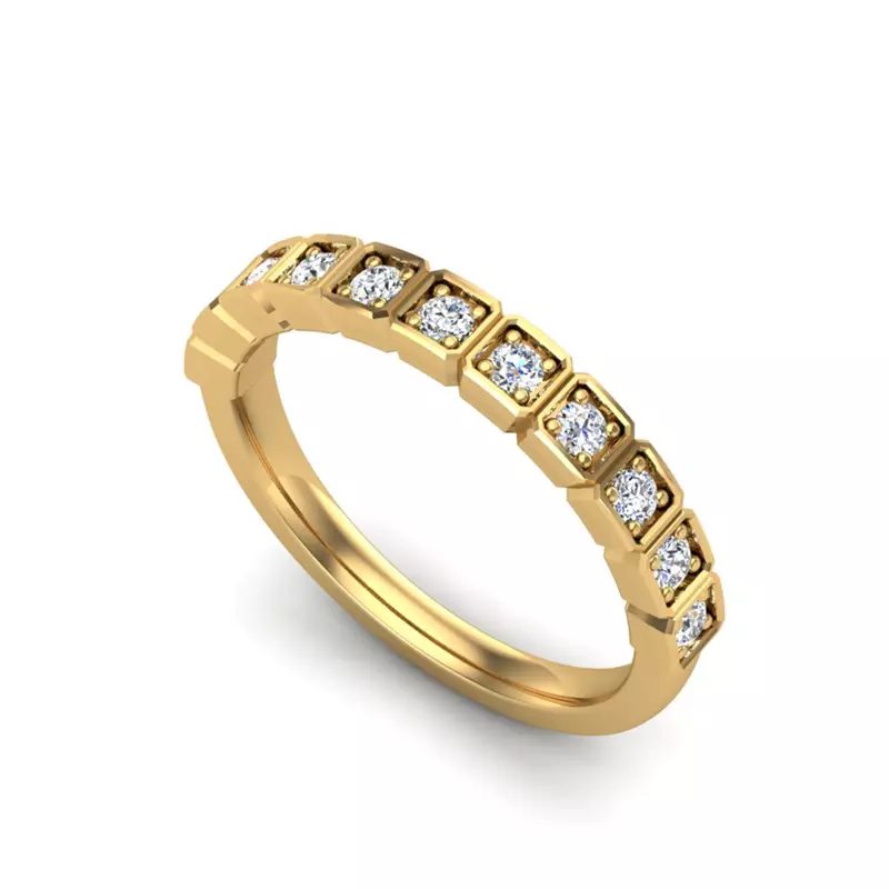 14K Yellow Gold Kenzie Square Pave Band