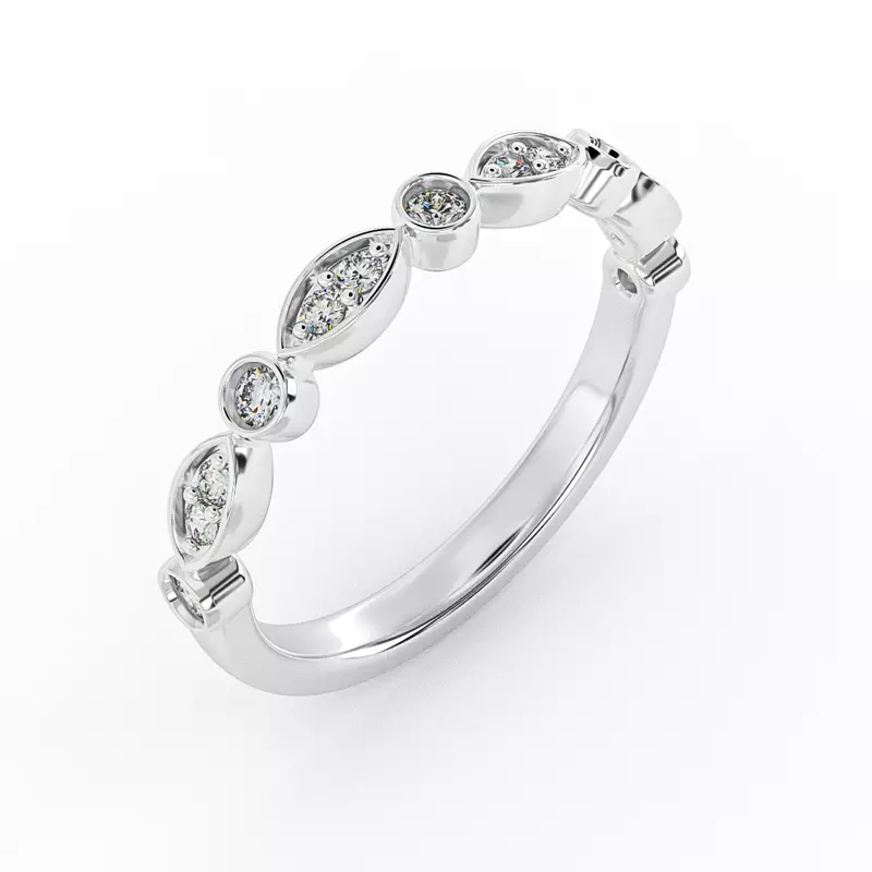 14K White Gold Avery Round And Marquise Diamond Band