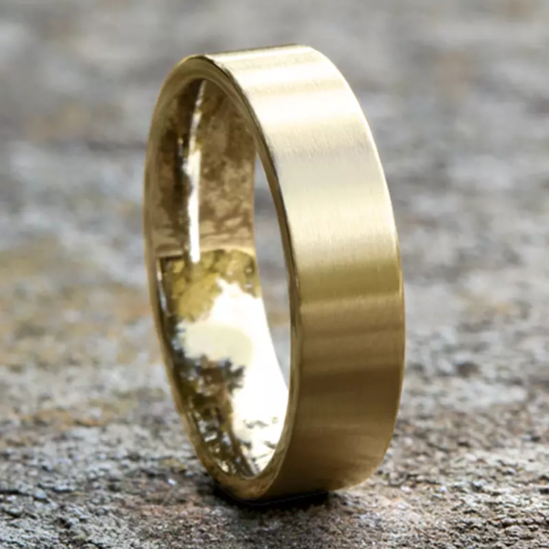 18K Yellow Gold Satin Finish Flat Comfort-Fit Band (6mm)