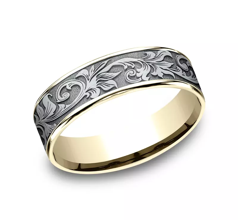 White Gold 14k & Yellow Gold 14k Imperium Floral Scroll Comfort-Fit Band (6.5mm)