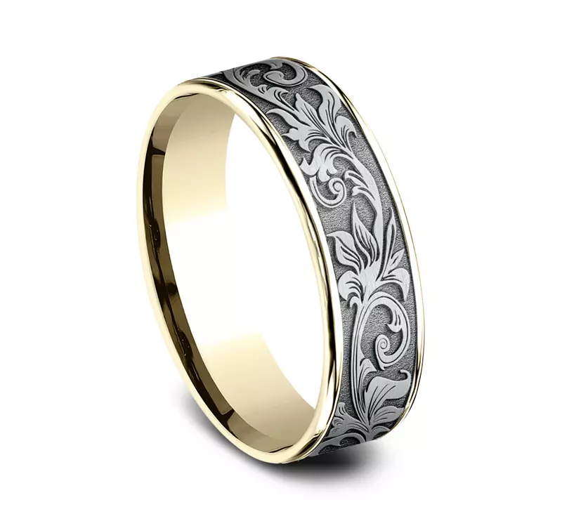 White Gold 14k & Yellow Gold 14k Imperium Floral Scroll Comfort-Fit Band (6.5mm)