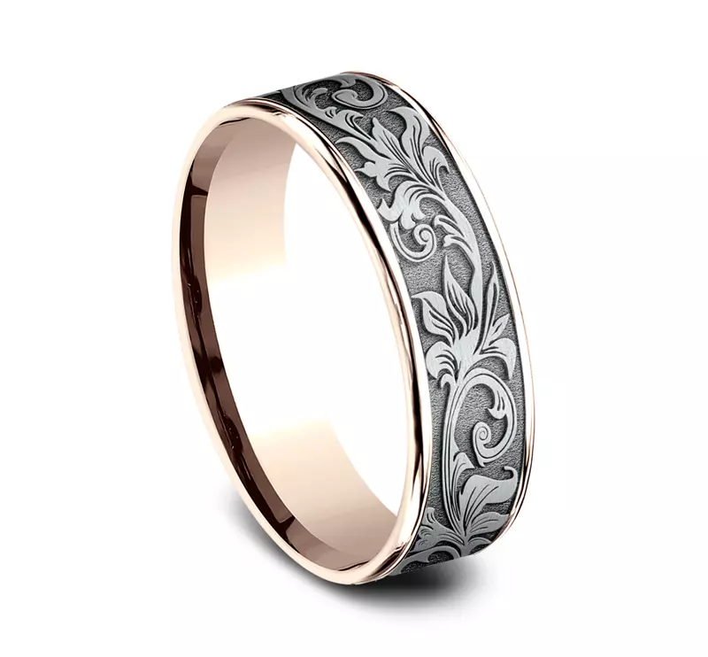 White Gold 14k & Rose Gold 14k Imperium Floral Scroll Comfort-Fit Band (6.5mm)