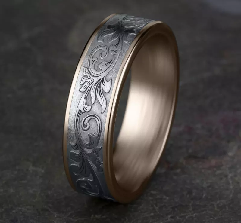 White Gold 14k & Rose Gold 14k Imperium Floral Scroll Comfort-Fit Band (6.5mm)