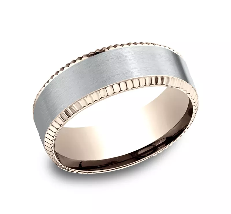 White Gold 14k & Rose Gold 14k Bastion Fluted Bevel Comfort-Fit Band (8mm)